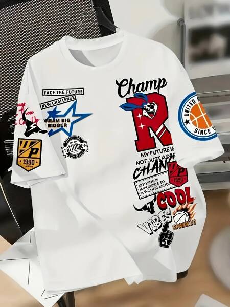 تي شيرت رجالي عصري بطبعات جرافيك -