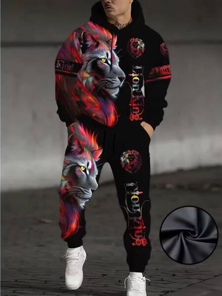 لهب الأسد البلوز هوديس مجموعات ثلاثية الأبعاد الطباعة الرجال النساء موضة هوديي + بانت 2 قطعة مجموعات تأثيري بدلة رياضية رجالي 2 قطعة مجموعات