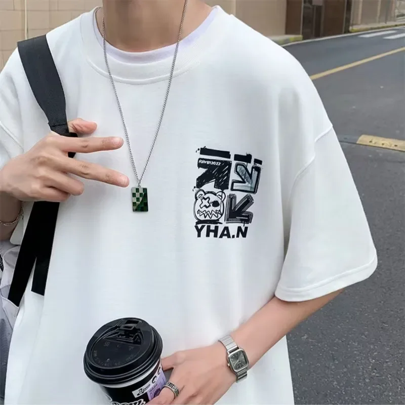 M-8xL الربيع الرجال تي شيرت قصير الأكمام الكرتون الكتابة على الجدران طباعة الذكور الإناث الأبجدية - Image 5