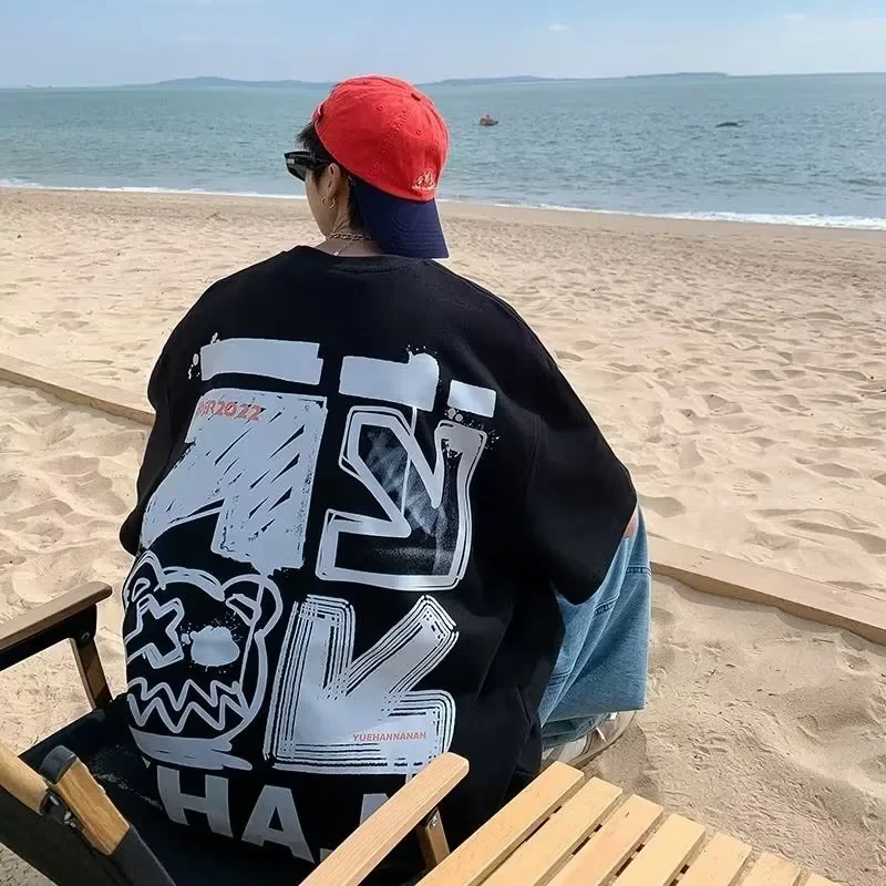 M-8xL الربيع الرجال تي شيرت قصير الأكمام الكرتون الكتابة على الجدران طباعة الذكور الإناث الأبجدية - Image 2