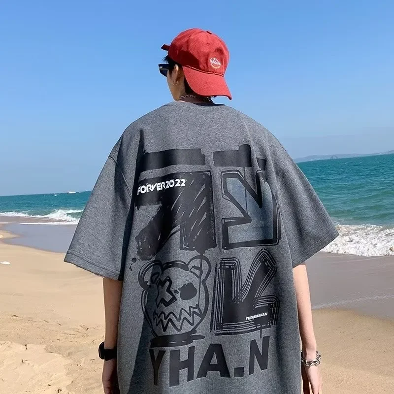 M-8xL الربيع الرجال تي شيرت قصير الأكمام الكرتون الكتابة على الجدران طباعة الذكور الإناث الأبجدية - Image 6