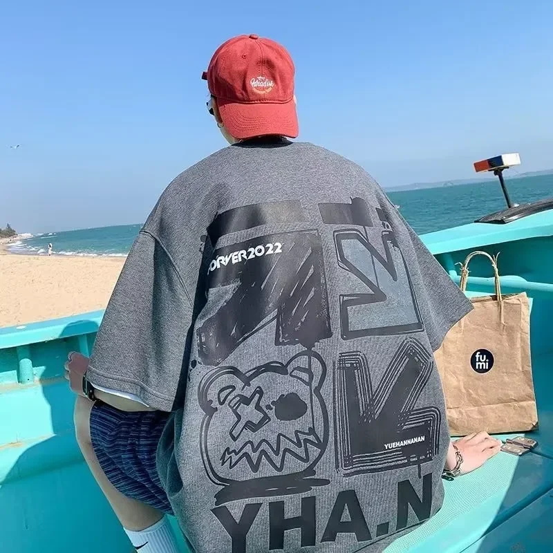 M-8xL الربيع الرجال تي شيرت قصير الأكمام الكرتون الكتابة على الجدران طباعة الذكور الإناث الأبجدية - Image 4