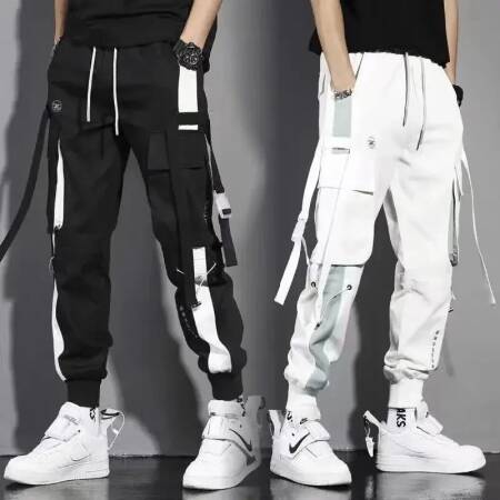 وزرة الرياضة اضافية كبيرة الحجم الرجال Sweatpants النساء الكورية مراجعات العديد من الملابس الرجال السراويل البضائع رجل Y2k خمر ملابس العمل المشهد
