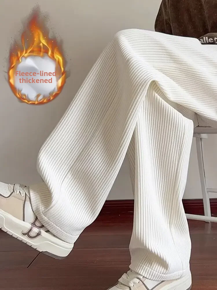 النمط الأمريكي الرجال سروال قصير الخريف/الشتاء الصوف مبطن فضفاض مستقيم الساق بناطيل كاجوال العصرية واسعة الساق الرجال السراويل - Image 2