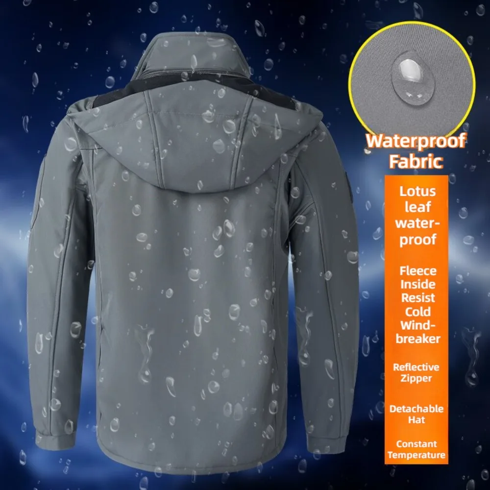 KB الرجال السترات في الهواء الطلق الصوف بطانة سترة واقية مقاوم للماء الشتاء الدافئة سترة للرجال انفصال قبعة الرجال معاطف - Image 2