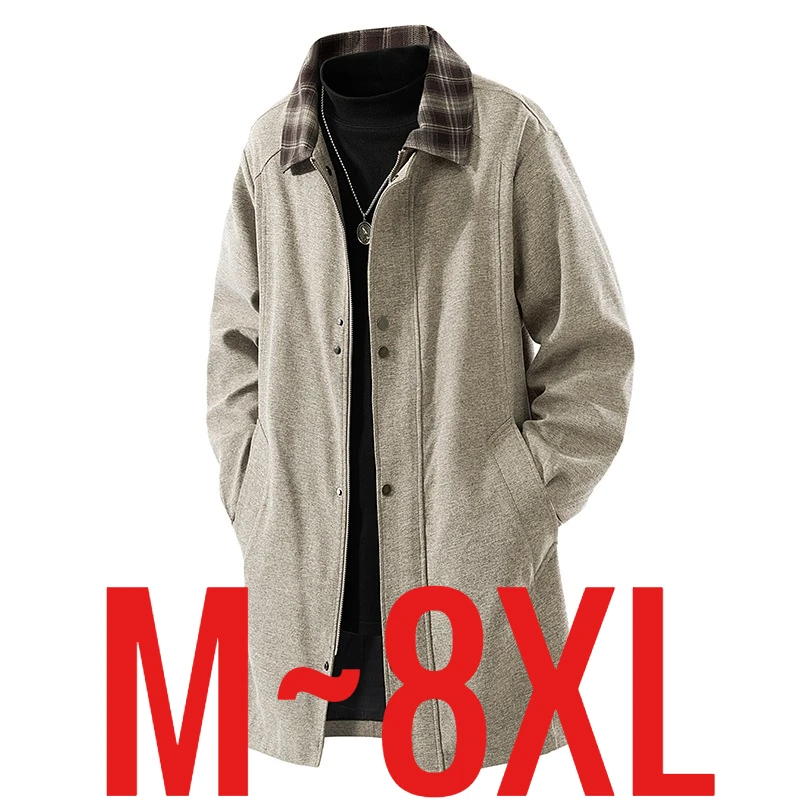 حجم كبير 8XL الرجال معطف طويل خندق النمط البريطاني Vintage سترة واقية الذكور إنجلترا الأعمال الكلاسيكية الشتاء الكاكي سترة زائد كبير