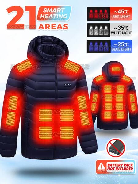معطف شتوي ساخن من النايلون للرجال 21 منطقة تسخين 4 مفاتيح 3 مستويات تحكم للطقس البارد في الهواء الطلق والفصول الاحتفالية
