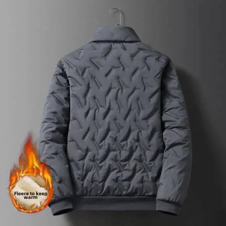 سترة شتوية للرجال مبطنة بالصوف مقاومة للرياح مقاس كبير فضفاضة وياقة واقفة مبطنة بالقطن معطف خارجي دافئ