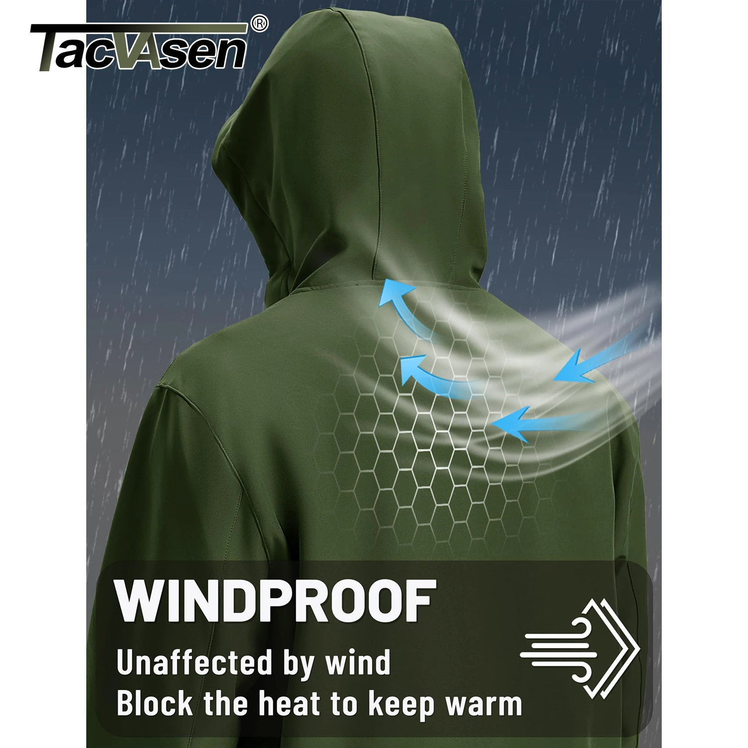 سترة TACVASEN للرجال من الصوف الناعم مع غطاء محرك السيارة معطف مقاوم للماء سترة واقية شتوية خفيفة الوزن سترات مطر للعمل والمشي لمسافات طويلة في الهواء الطلق - Image 3