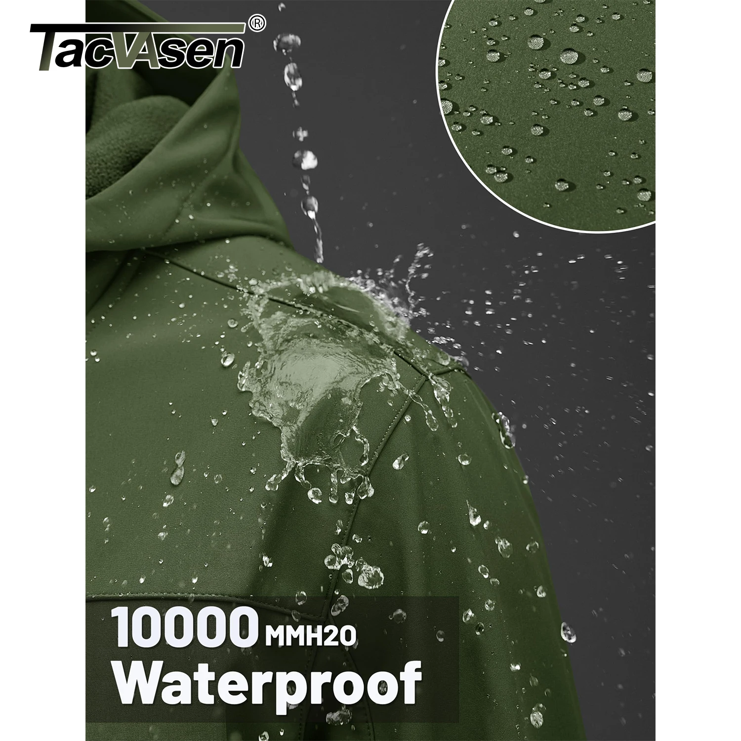 سترة TACVASEN للرجال من الصوف الناعم مع غطاء محرك السيارة معطف مقاوم للماء سترة واقية شتوية خفيفة الوزن سترات مطر للعمل والمشي لمسافات طويلة في الهواء الطلق - Image 2