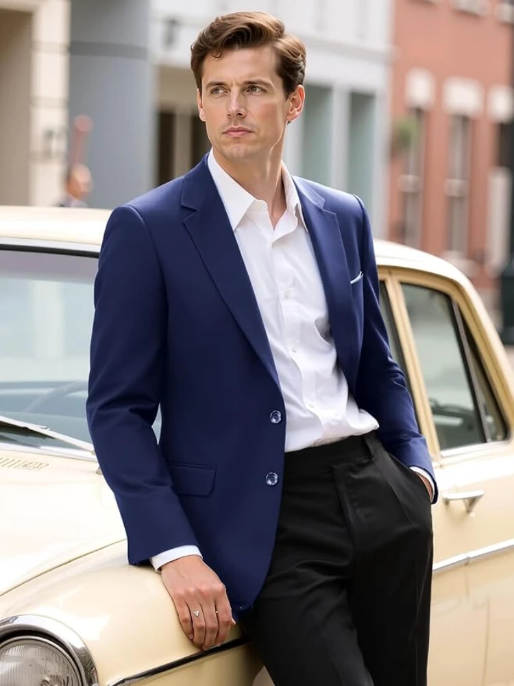 سترات رسمية للرجال سترات بدلة زفاف عالية الجودة أنيقة بقصة ضيقة للمكتب جاهزة من القماش المطاطي معاطف رفيعة للرجال غير رسمية 2025 - Image 2