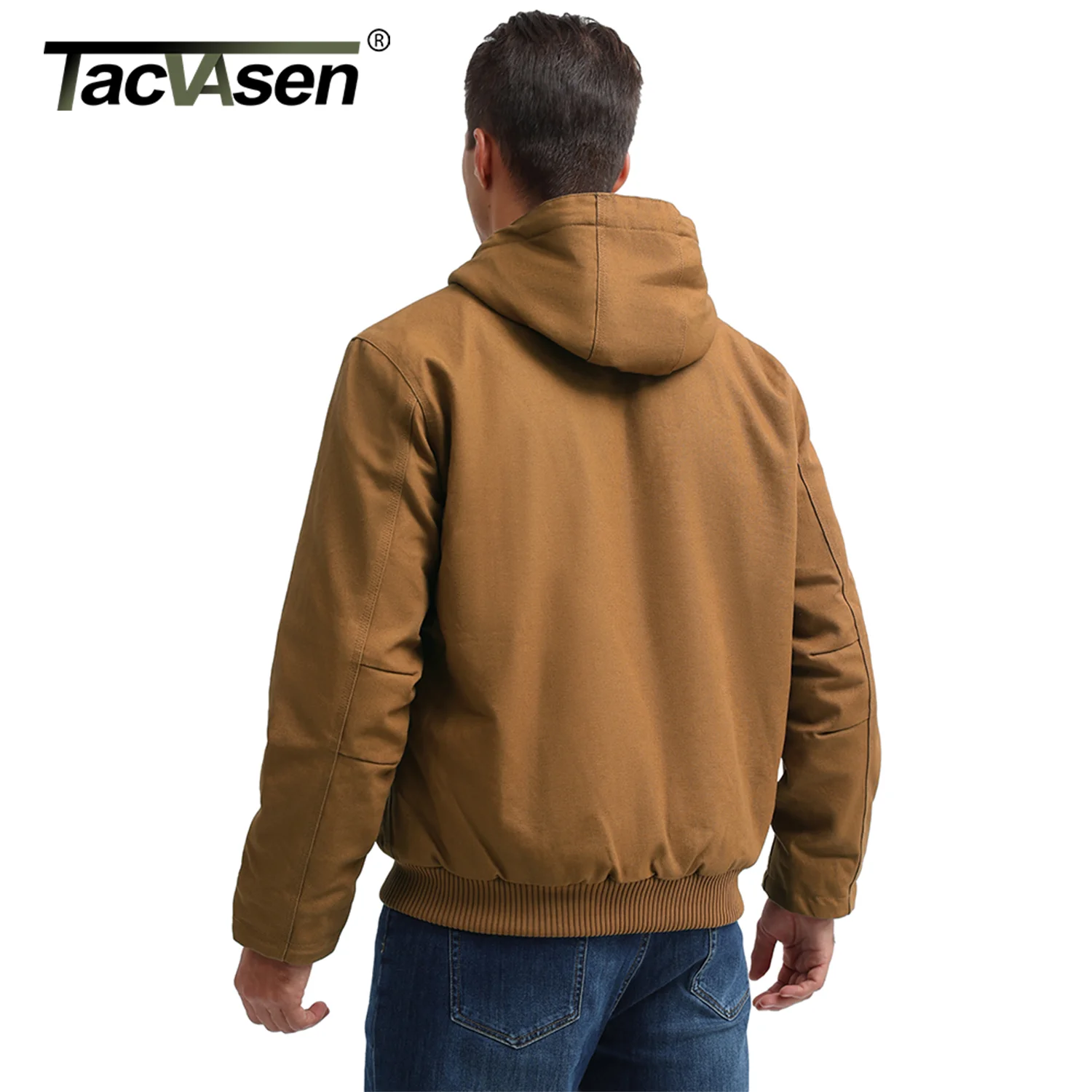 TACVASEN الشتاء العمل شيربا معزول سترة الرجال صوف مبطن الثقيلة Canva سترة طارد المياه مع هوديي القطن - Image 4