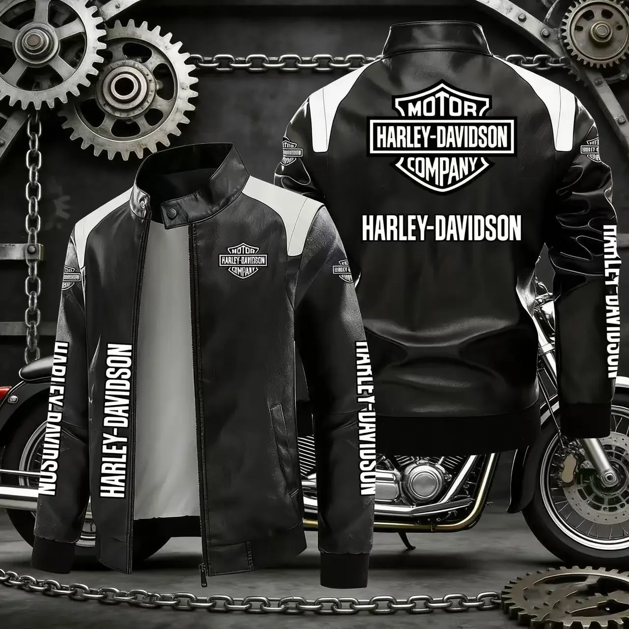 سترة دراجات نارية جديدة بطباعة هارلي ديفيدسون للخريف والشتاء، سترة جلدية صناعية دافئة للرياضات الخارجية مقاومة للماء - Image 3