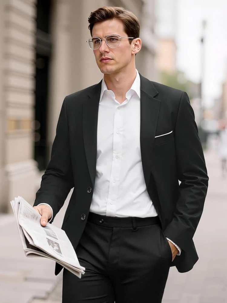 سترات رسمية للرجال سترات من القماش المطاطي للمكتب جاهزة بقصة ضيقة لحفلات الزفاف رفيعة للرجال غير رسمية 2025 رياضية عالية الجودة - Image 3