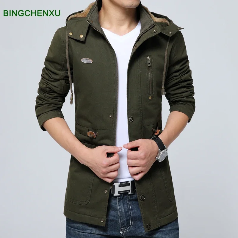 سترة واقية من الصوف السميك للرجال ، سترات العمل القطيفة ، معطف قطني طويل ، سترات رجال الأعمال ، ملابس الموضة الجديدة ، الشتاء والخريف - Image 2