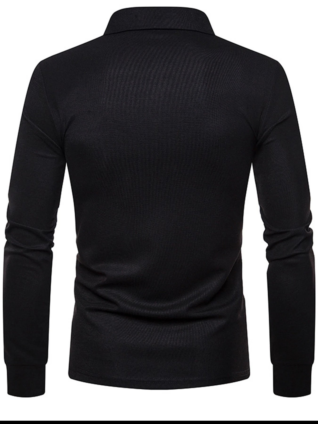 قميص بولو رجالي بقصة ضيقة وأكمام طويلة بلون سادة كاجوال أنيق تي شيرت متعدد الألوان - Image 2
