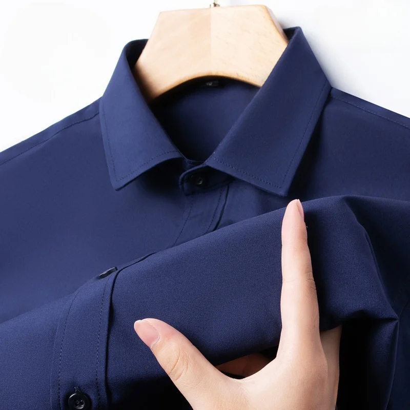جديد المضادة للتجاعيد الرجال قمصان طويلة الأكمام قمصان للرجال سليم صالح الأعمال الاجتماعية بلوزة أبيض أزرق مكتب قميص S-4XL - Image 3