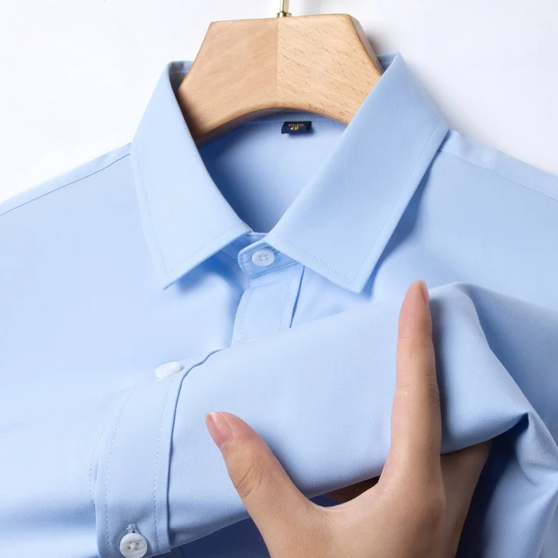 جديد المضادة للتجاعيد الرجال قمصان طويلة الأكمام قمصان للرجال سليم صالح الأعمال الاجتماعية بلوزة أبيض أزرق مكتب قميص S-4XL