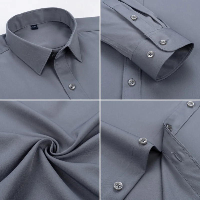 جديد المضادة للتجاعيد الرجال قمصان طويلة الأكمام قمصان للرجال سليم صالح الأعمال الاجتماعية بلوزة أبيض أزرق مكتب قميص S-4XL - Image 6