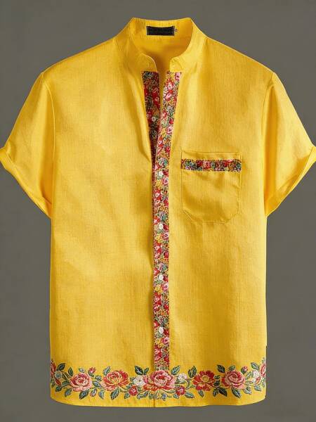 الرجال الرجعية العرقية الطبيعية متعدد الألوان ثلاثية الأبعاد الكتان المطبوع قميص غير رسمي هاواي النشاط في الهواء الطلق ملابس قصيرة الأكمام رجالي بالنسبة لك