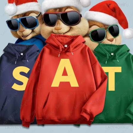 سويت شيرت Alvin and The Chipmunks أنيمي بغطاء للرأس صديق للبيئة مطبوع عليه حروف ملابس غير رسمية للجنسين بلوفرات ترويجية