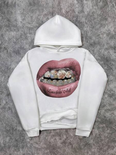 هوديي للرجال، هوديي كاجوال بطبعة شفاه وردية اللون، سويت شيرت مريح كاجوال بقلنسوة عالي الجودة