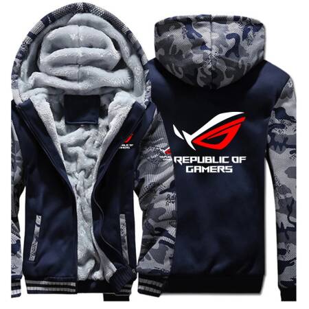 سترة خريف وشتاء 2025 بأكمام طويلة مع قلنسوة سميكة للرجال ROG جمهورية اللاعبين طباعة معاطف بقلنسوة مقاومة للبرودة في الشارع