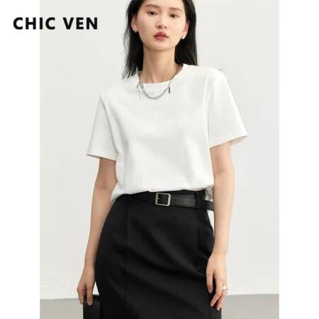 تي شيرت نسائي أنيق برقبة دائرية ، بلوفر بأكمام قصيرة ، توب نسائي سادة ، تي شيرت غير رسمي للسيدات ، الصيف ،