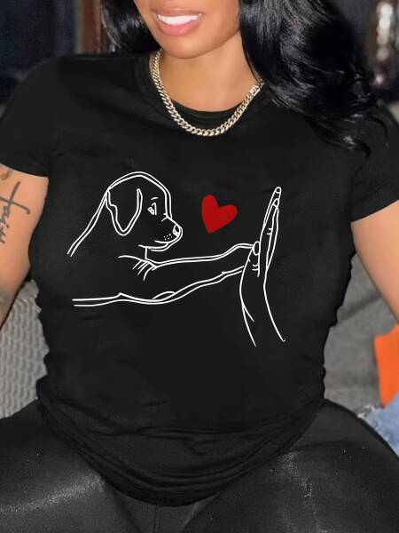 حجم كبير الكلب تي شيرت مطبوع عادية كم قصير توب لربيع وصيف الملابس النسائية تي شيرتات قصيرة الاكمام ملابس حريمي