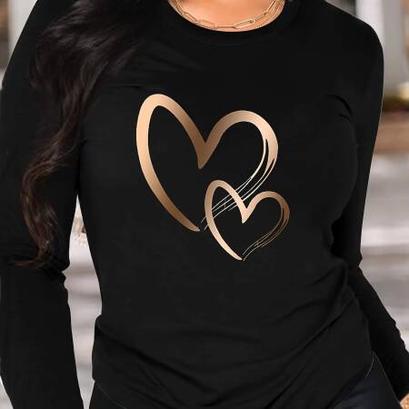 الخريف القلب ثلاثية الأبعاد طباعة كم طويل تي شيرت الملابس النسائية طويلة الأكمام تي شيرت موضة عادية المتضخم بلايز تيز الإناث