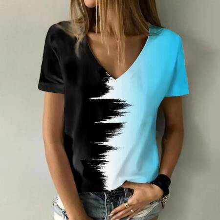 قميص نسائي برقبة على شكل حرف V ، أسود وأبيض ، مناسب لمستخدمي المستندات ، طباعة ثلاثية الأبعاد ، عطلة ، جديد