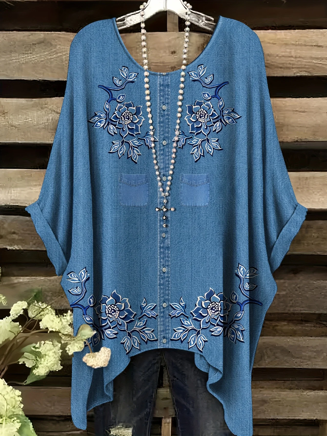 تي شيرت نسائي عصري بطباعة زهور عتيقة لعام 2026، بأكمام قصيرة وتصميم غير منتظم، ملابس نسائية فضفاضة وغير رسمية بمقاس كبير - Image 3