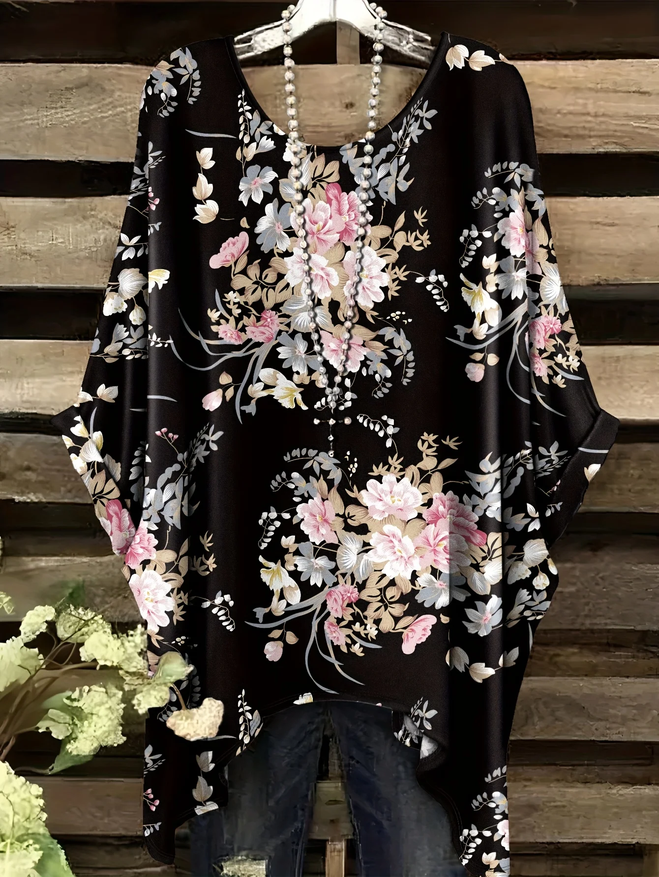 تي شيرت نسائي عصري بطباعة زهور عتيقة لعام 2026، بأكمام قصيرة وتصميم غير منتظم، ملابس نسائية فضفاضة وغير رسمية بمقاس كبير - Image 6