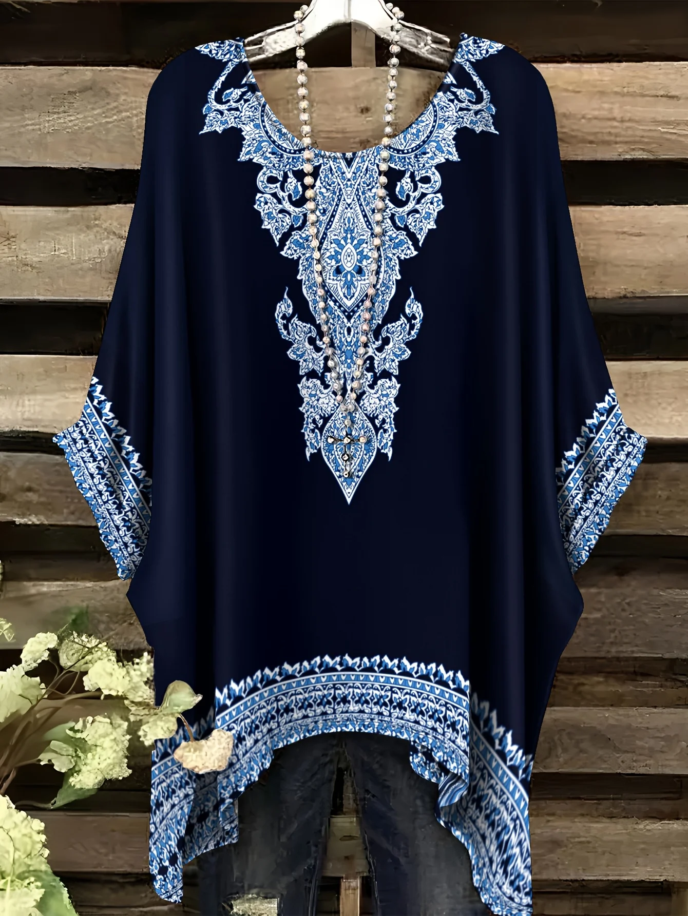 تي شيرت نسائي عصري بطباعة زهور عتيقة لعام 2026، بأكمام قصيرة وتصميم غير منتظم، ملابس نسائية فضفاضة وغير رسمية بمقاس كبير - Image 4