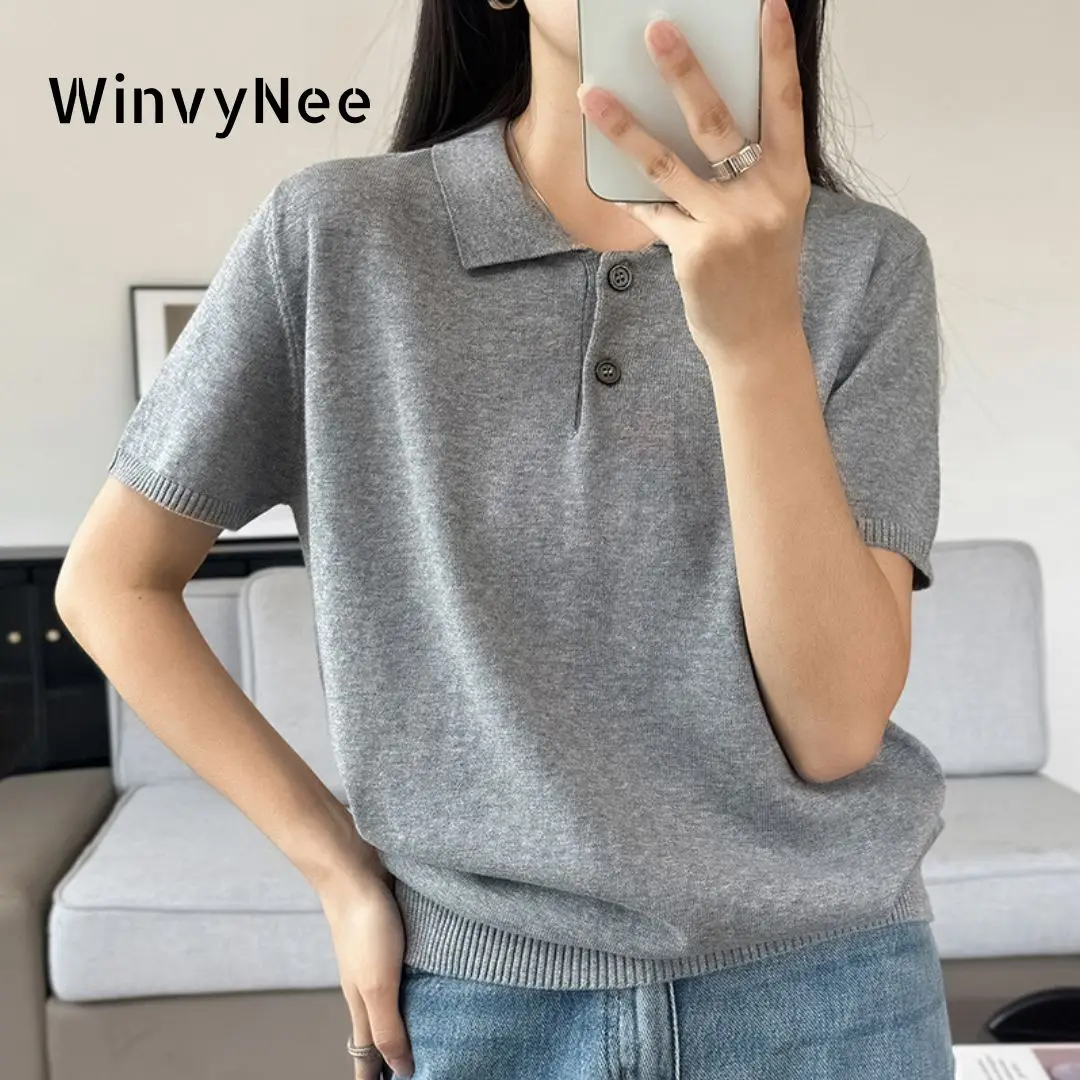 WinvyNee الصيف الملابس النسائية القطن بولو تي شيرت قصير الأكمام بولو طوق الملابس الصلبة بلوزة كاجوال الإناث بلايز أ 1002029