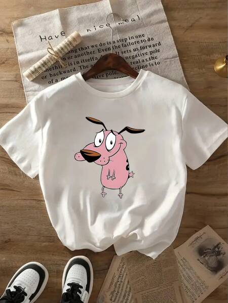 المرأة تي شيرت الشجاعة الجبناء الكلب الإبداعية المطبوعة الصيف المرأة جولة الرقبة قصيرة الأكمام رداء علوي غير رسمي التي شيرت الملابس