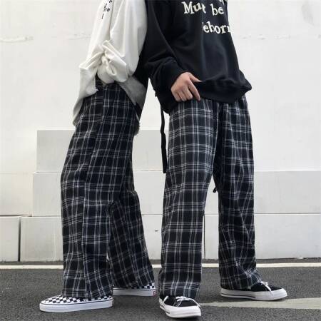 السراويل كبيرة الحجم النساء Sweatpants الصيف موضة الأسود منقوشة سراويل تقليدية مرونة الخصر جيوب غير رسمية طالب للجنسين بنطلون
