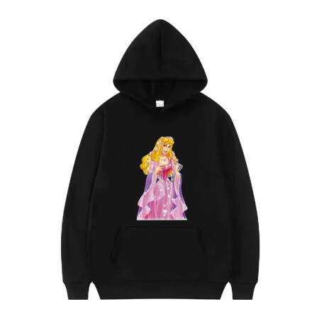 ديزني النائمة الجمال نمط امرأة عادية فضفاض أسود الخريف 90s بلايز الملابس البلوفرات السيدات رخيصة هوديس قميص غير رسمي