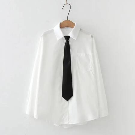 GIDYQ النساء الأبيض Jk قمصان طويلة الأكمام الخريف طالب قمصان عادية زر حتى اليابان ربطة عنق سوداء نمط Preppy الفتيات بلايز جديد