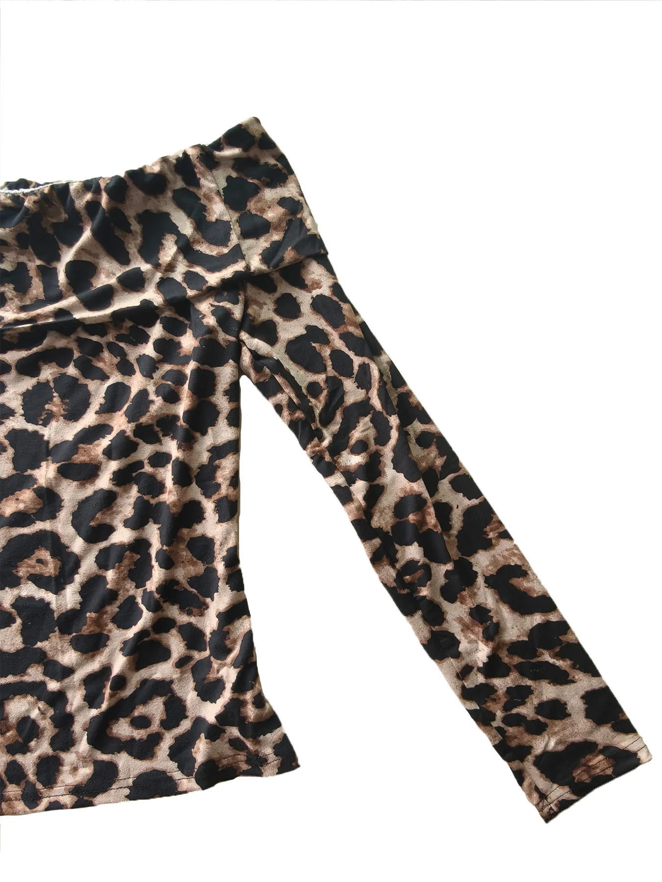 قميص نسائي عصري كاجوال مثير بطبعة الفهد نصف كتف وأكمام طويلة تي شيرت للنساء 2025 - Image 6