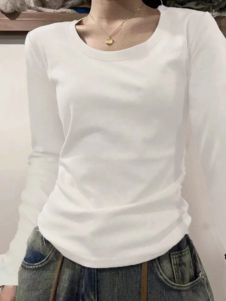تي شيرت نسائي ضيق بأكمام طويلة، قميص داخلي قطني بقصة ضيقة لخريف وشتاء، طبقة أساسية لتنحيف الجسم - Image 2