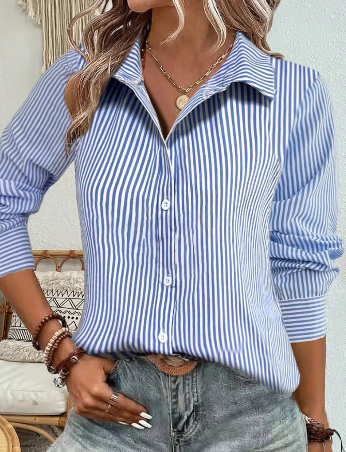 مزاجه فضفاض امرأة قميص أزياء عارضة بلوزة أنيقة طويلة الأكمام امرأة قميص عطلة نهاية الأسبوع الأعلى - Image 3