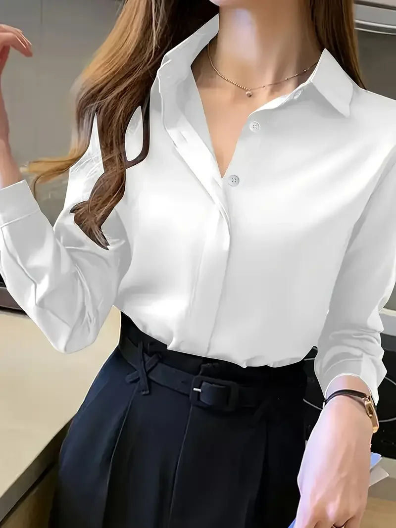 مزاجه فضفاض امرأة قميص أزياء عارضة بلوزة أنيقة طويلة الأكمام امرأة قميص عطلة نهاية الأسبوع الأعلى - Image 3