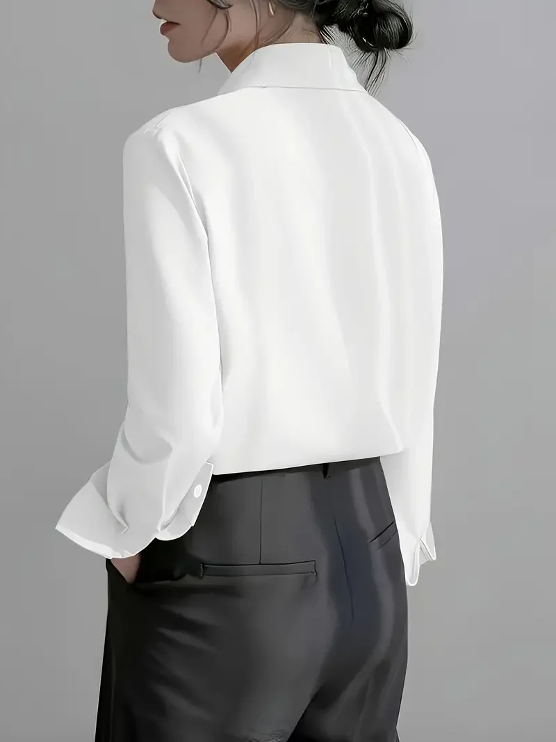 مزاجه فضفاض امرأة قميص أزياء عارضة بلوزة أنيقة طويلة الأكمام امرأة قميص عطلة نهاية الأسبوع الأعلى - Image 2