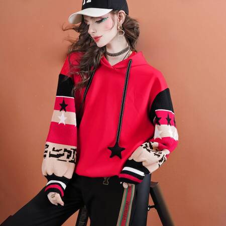 سترة نسائية بغطاء للرأس على شكل نجمة - سويت شيرت كبير الحجم مع رباط |   بلوفر كاجوال