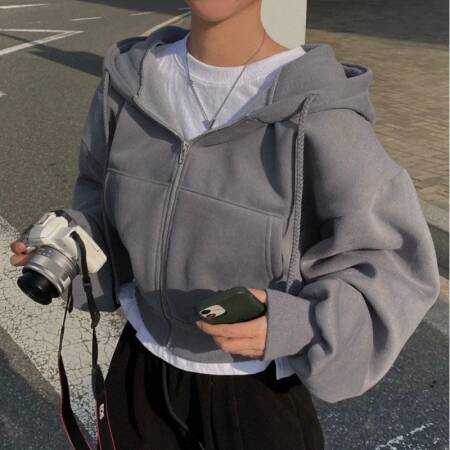 الخريف الشتاء مقنعين هوديس المرأة عادية الشارع الشهير زمم بلوزات طويلة الأكمام جاكيتات Harajuku Y2K المحاصيل القمم هود قميص