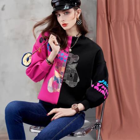 نمط الشارع بالإضافة إلى سترة صوفية نسائية كاجوال مرصعة بالألماس الثقيل وسميكة ومطابقة للألوان