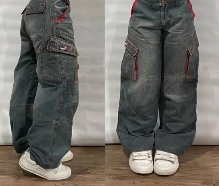 شارع خمر الجينز جديد Y2K Harajuku غسل الأزرق جيوب متعددة فضفاض الجينز الدنيم السراويل رجل إمرأة عالية الخصر واسعة بنطلون
