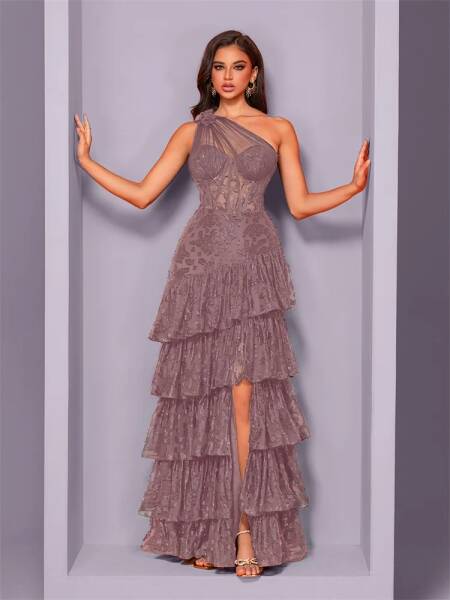 فستان سهرة فاخر بتصميم كتف مائل وتطريز ترتر، فستان حورية البحر أنيق طويل للحفلات والكوكتيل والمناسبات الرسمية