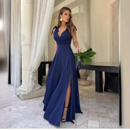 مثير الحمالات العميق الخامس الرقبة الصدر ملفوفة المرأة فستان طويل الصيف الأسود موضة الخصر التخسيس شق فساتين الحفلات النسائية 2026